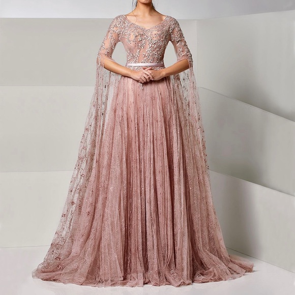 Modessa Couture Pink Floor Length Modest Gown - Picture 1 of 1
